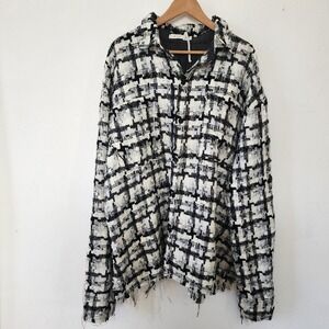 MNMI Brand- Black/Gray Raw Edge Flannel~Over Size/Loose Fit Shirt, Men's XXL